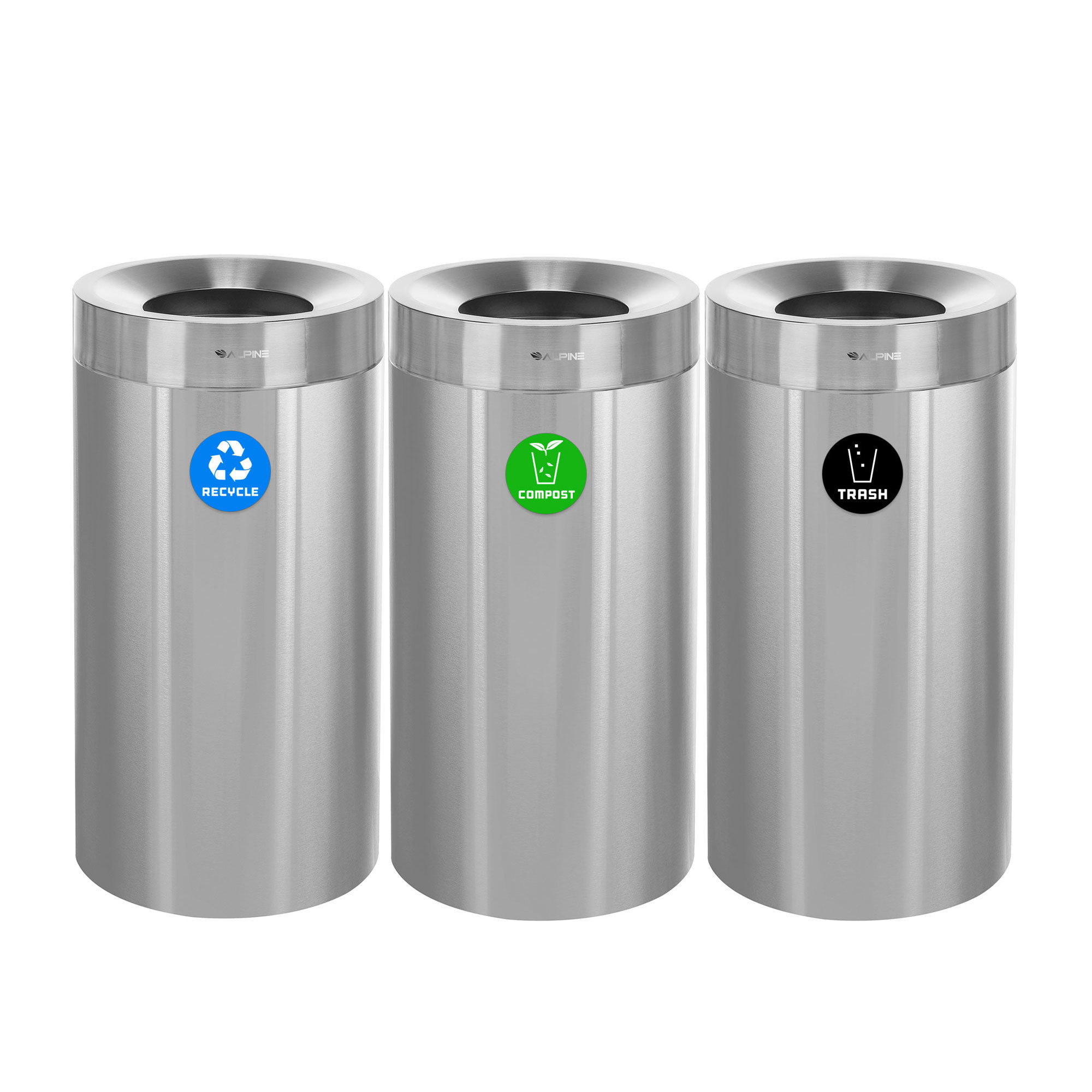 Alpine, 81 Gallon Stainless Compost, Recycle and Trash Can, Capacity 81 Gal, Model# ALP475-27-R-T-CO